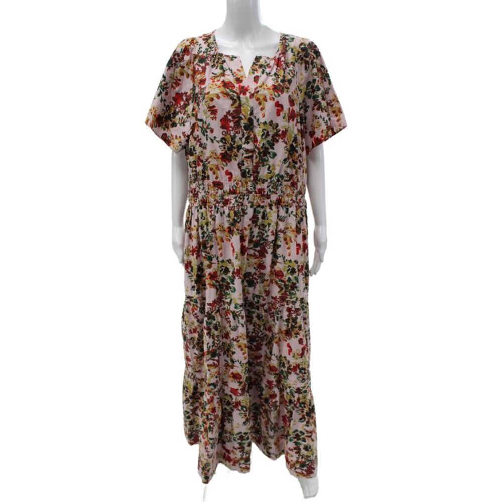 Maeve Anthropologie Womens Maxi Dress Multicolor Vneck Cotton Size XL